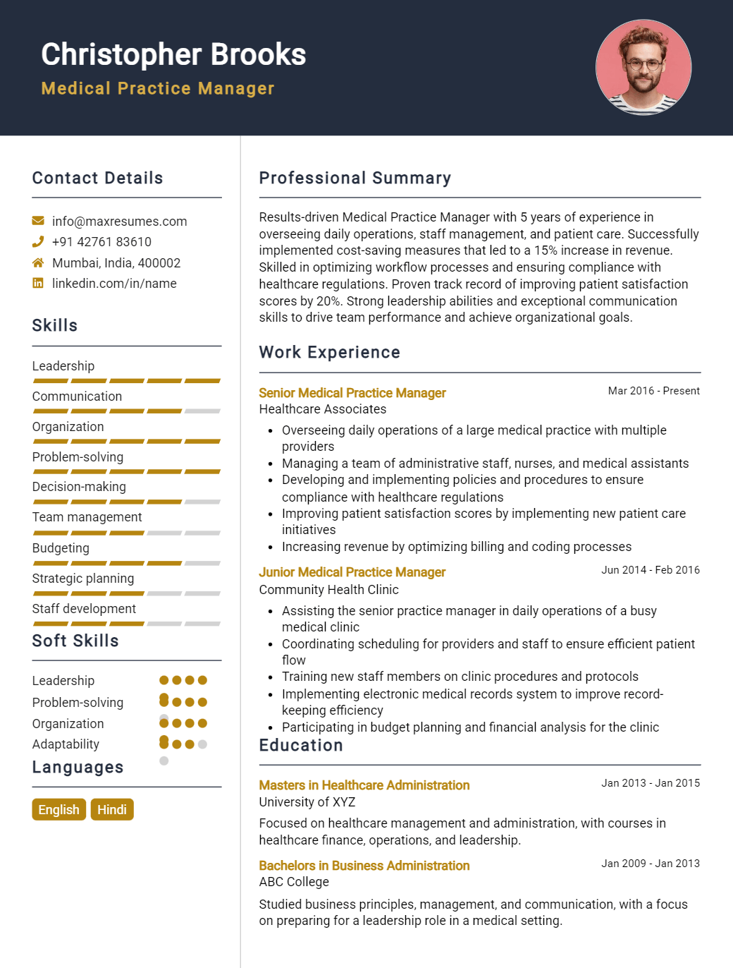practice-manager-resume-sample