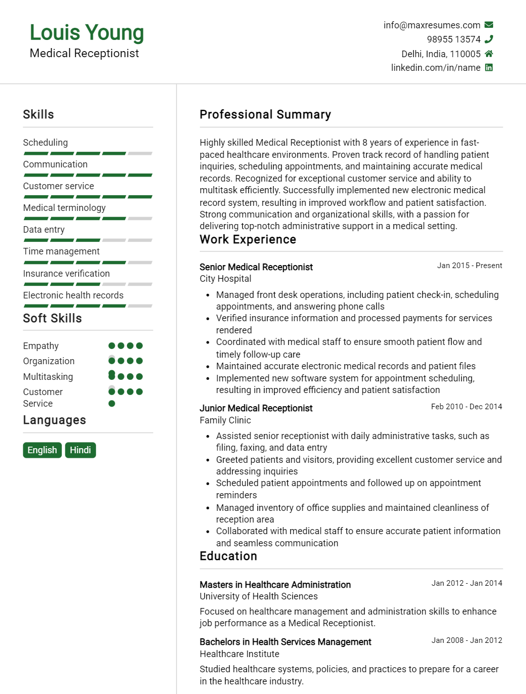 medical-receptionist-resume-sample