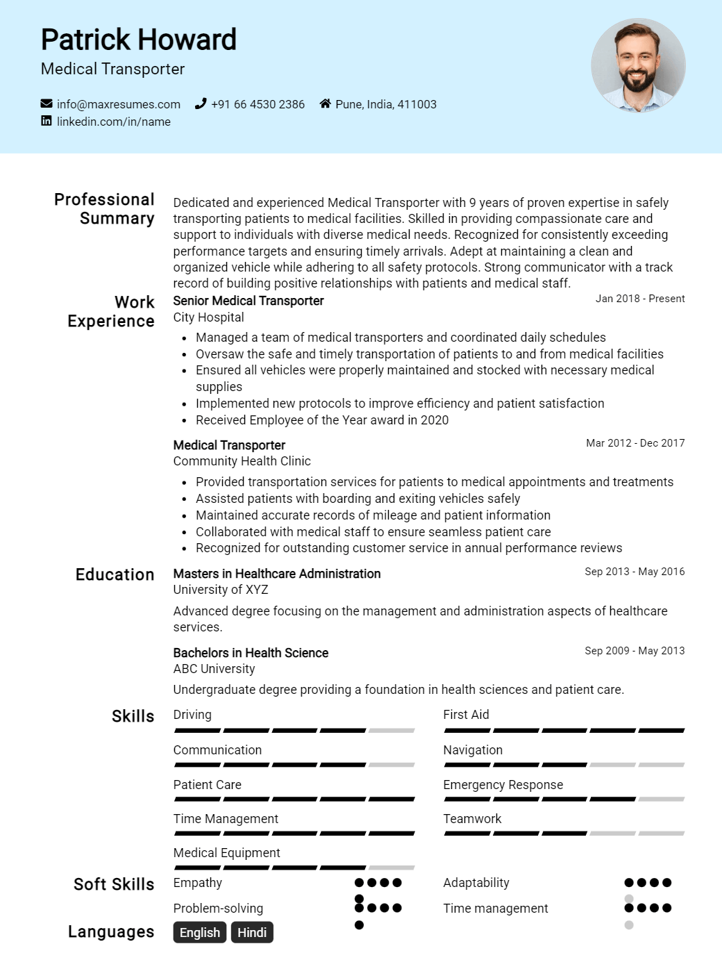 transporter-resume-sample