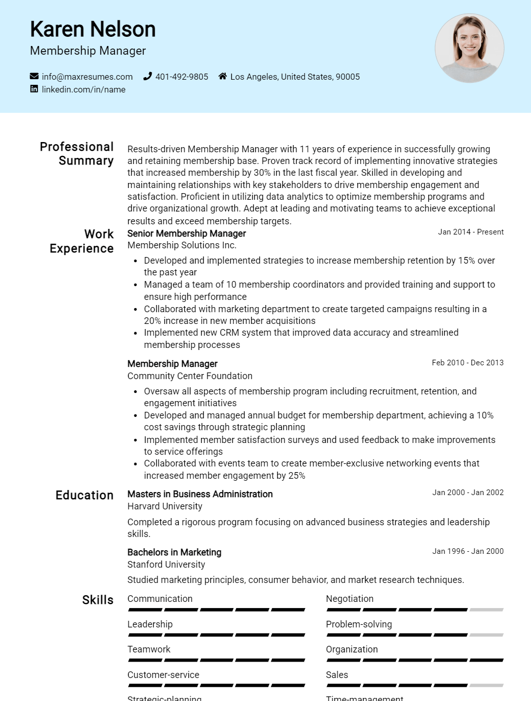 membership-manager-resume-sample