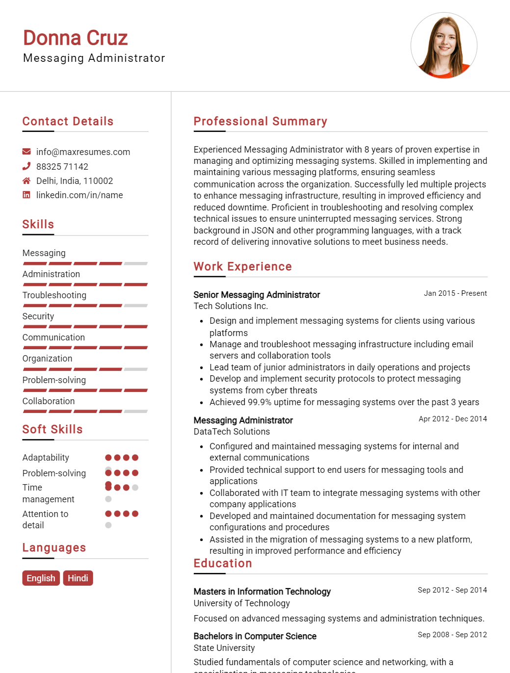 messaging-administrator-resume-sample