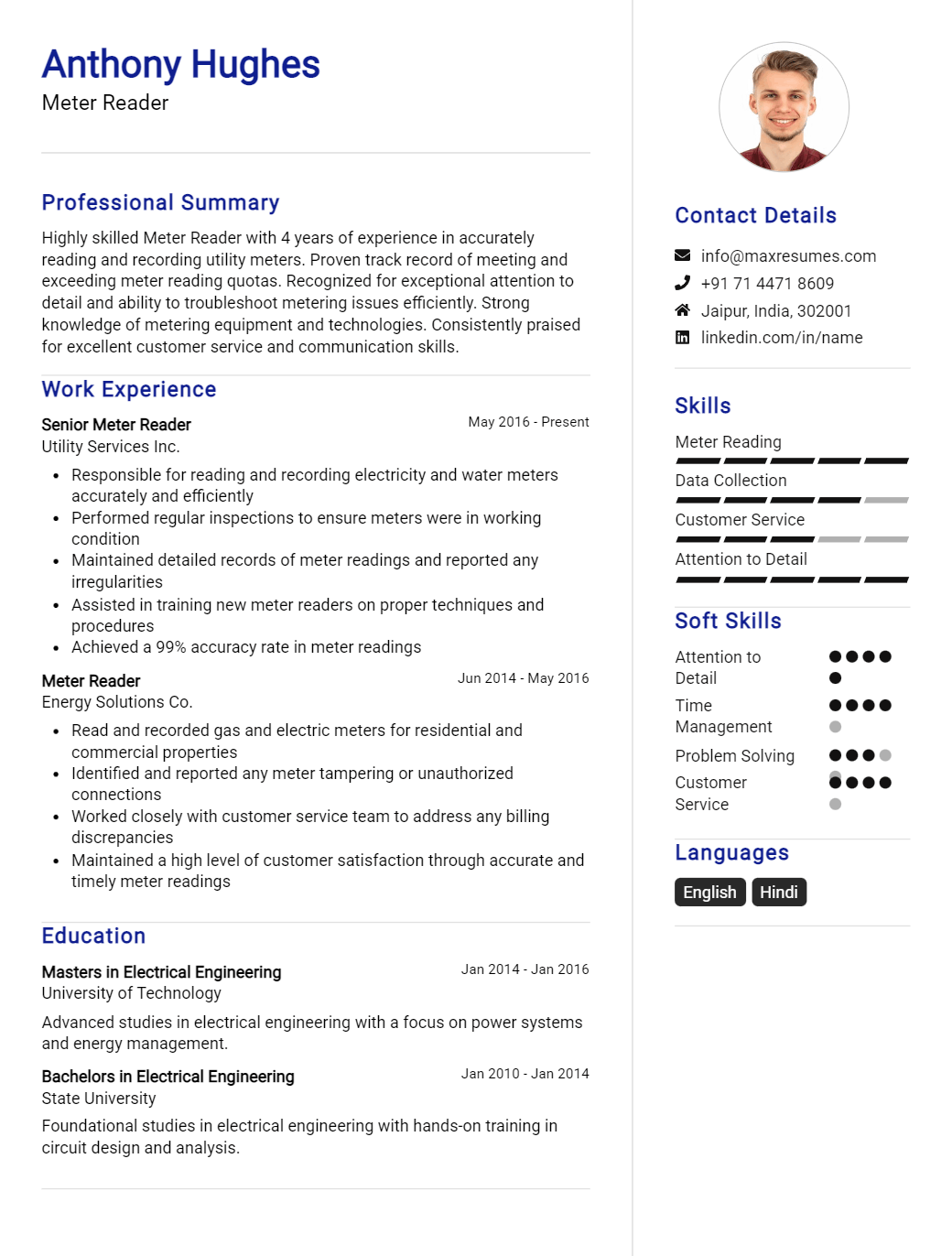 meter-reader-resume-sample