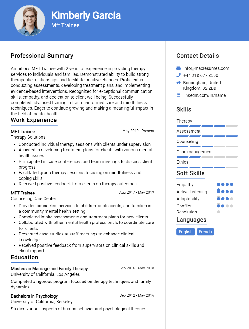mft-trainee-resume-sample
