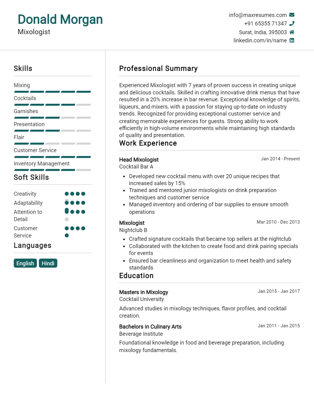 mixologist-resume-sample