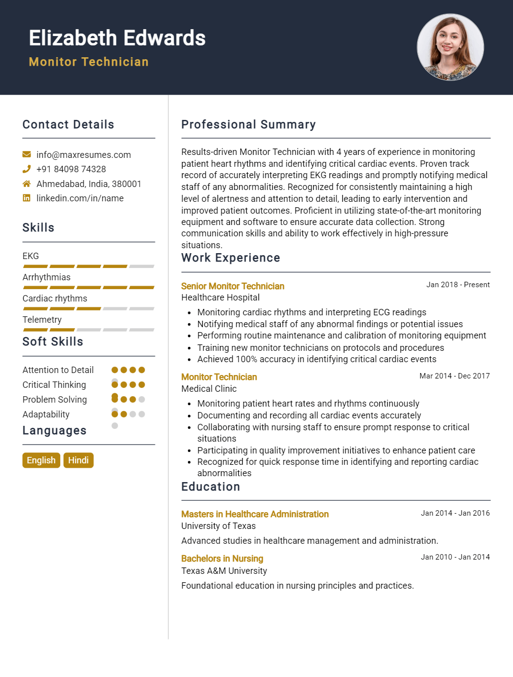 monitor-technician-resume-sample