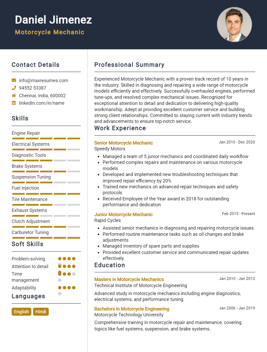 motorcycle-mechanic-resume-sample