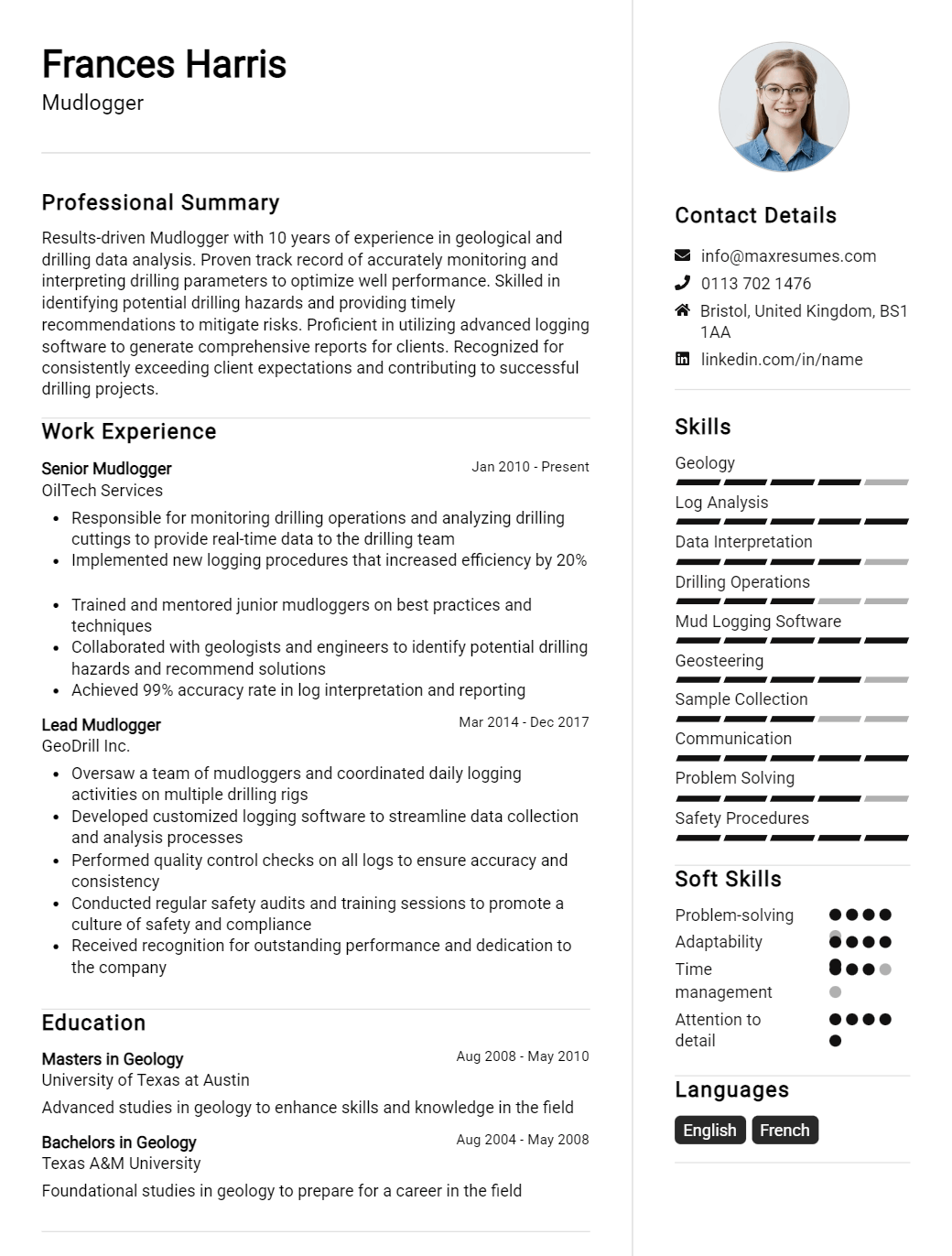 mudlogger-resume-sample