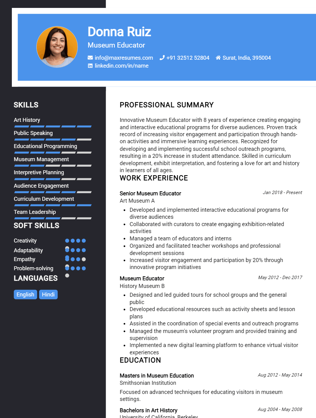 museum-educator-resume-sample