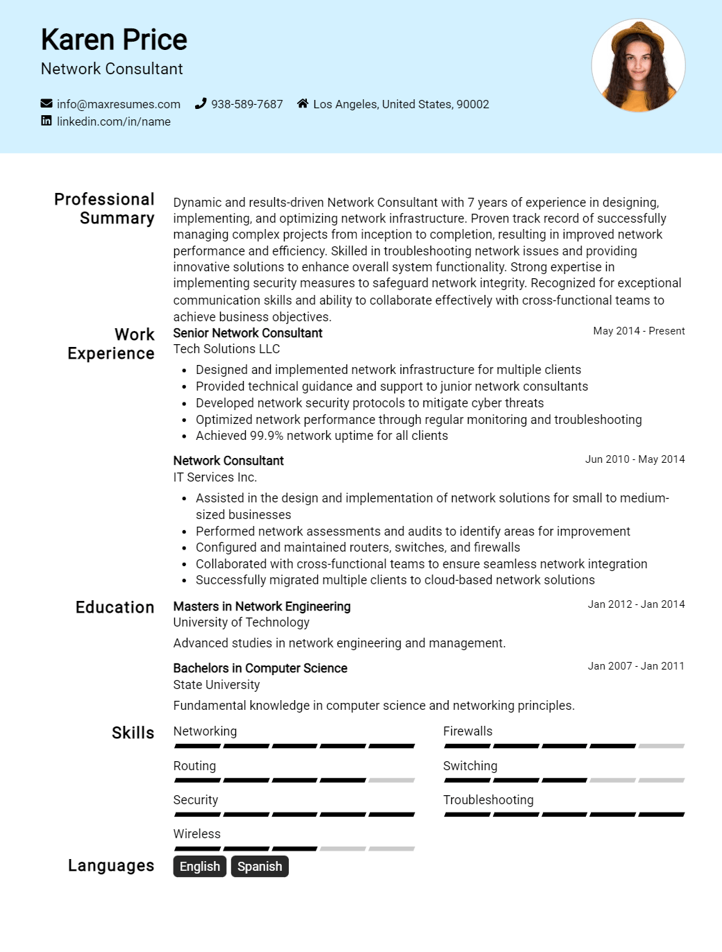 network-consultant-resume-sample
