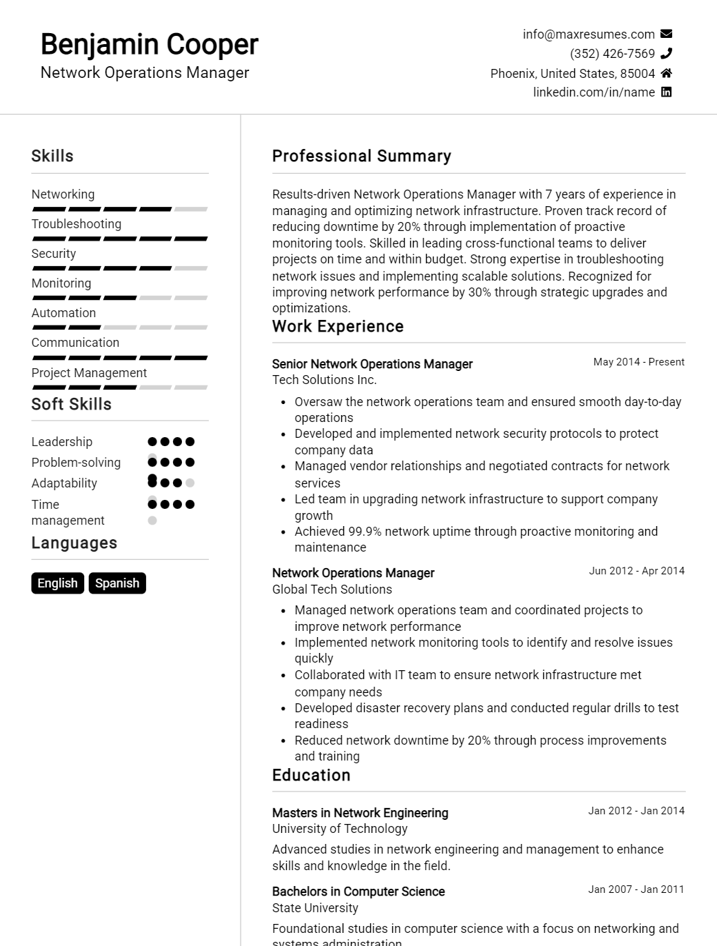 network-operations-manager-resume-sample