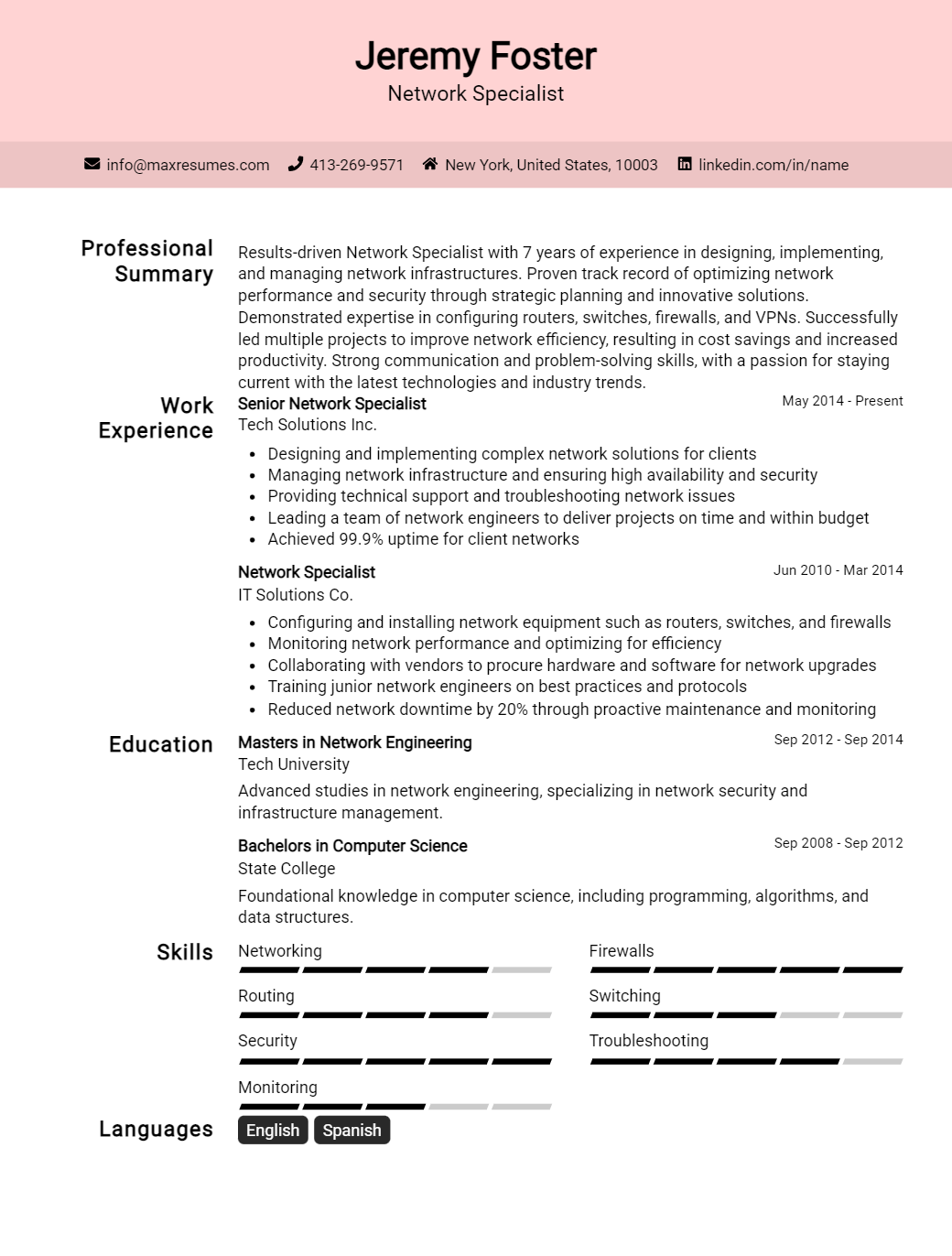 network-specialist-resume-sample