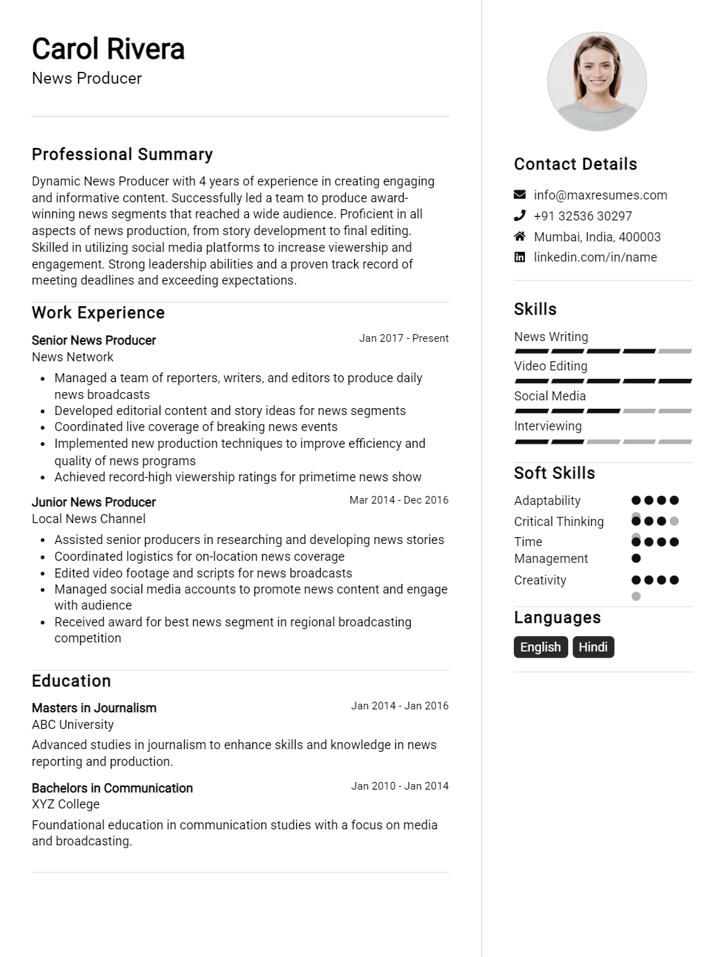 news-producer-resume-sample