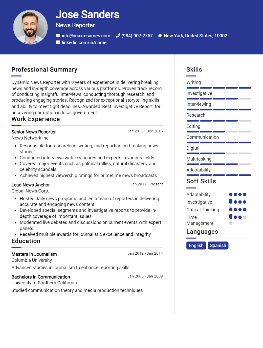 news-reporter-resume-sample