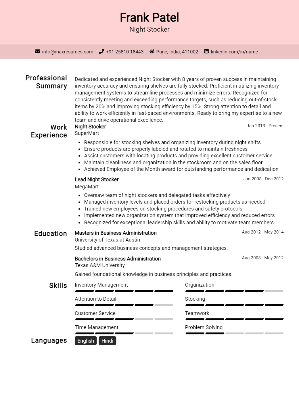 night-stocker-resume-sample