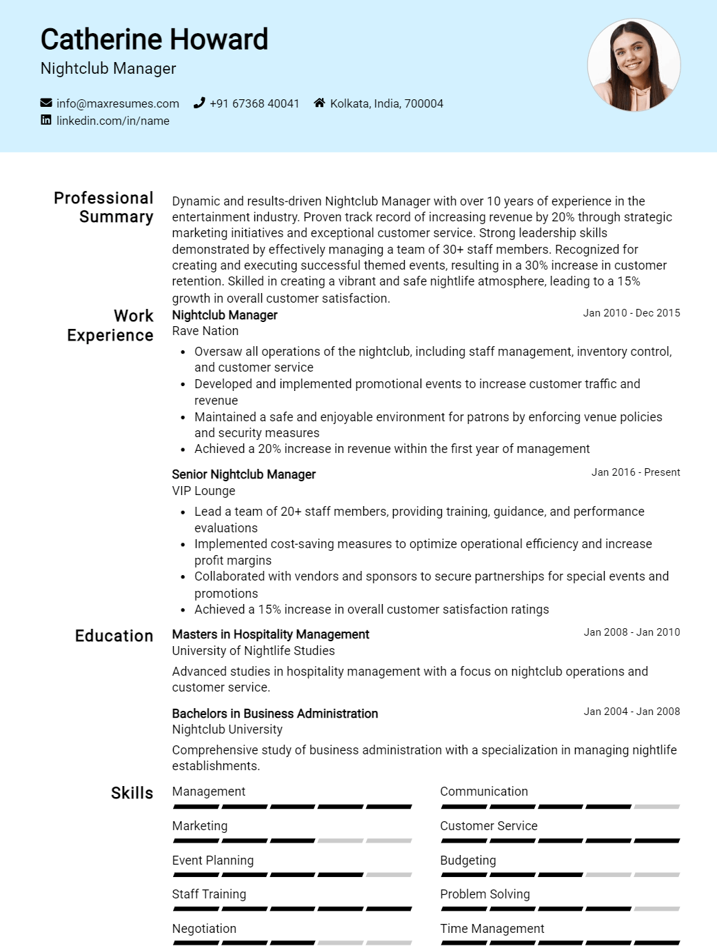 nightclub-manager-resume-sample