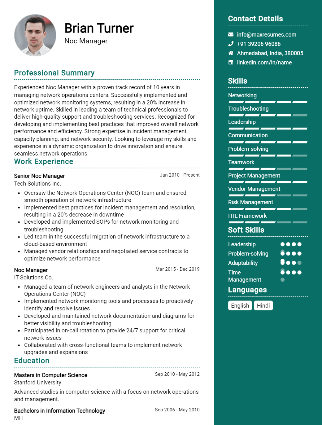 noc-manager-resume-sample