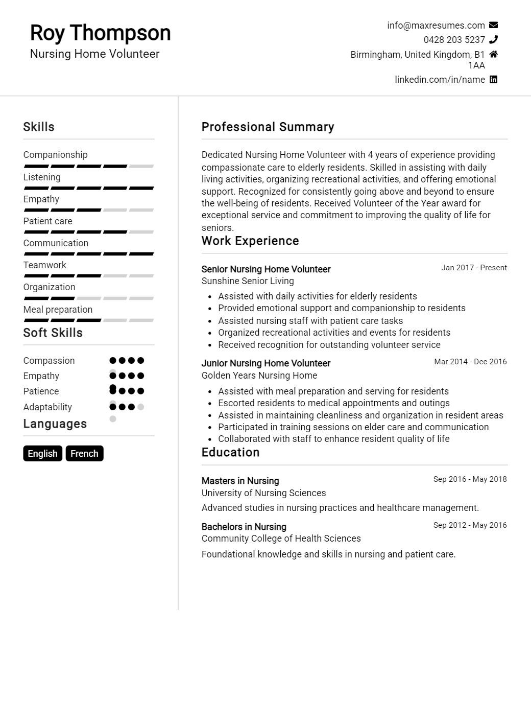 home-volunteer-resume-sample