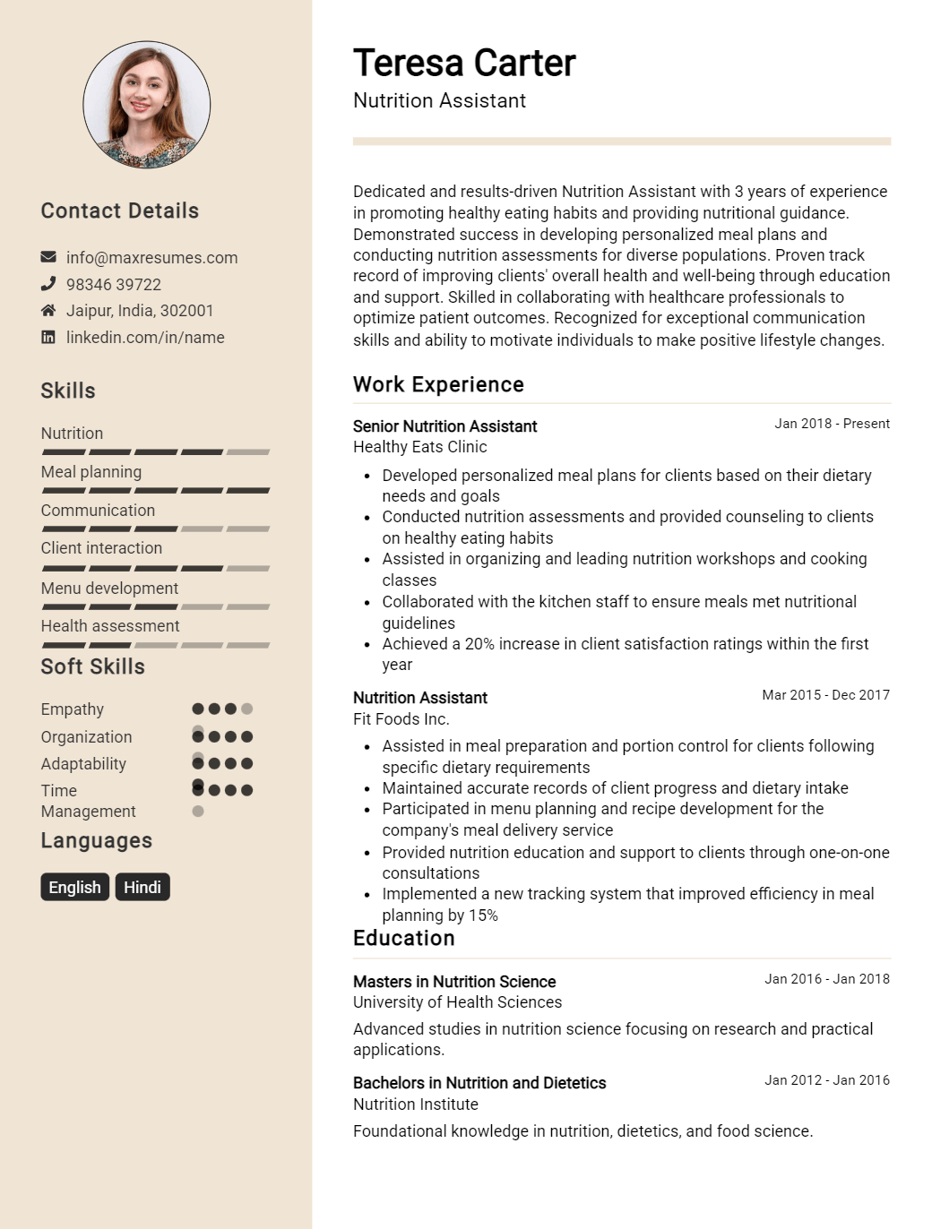 nutrition-assistant-resume-sample