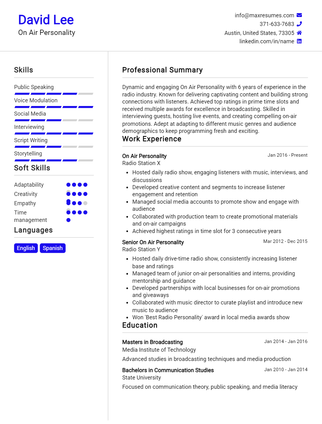 on-air-personality-resume-sample
