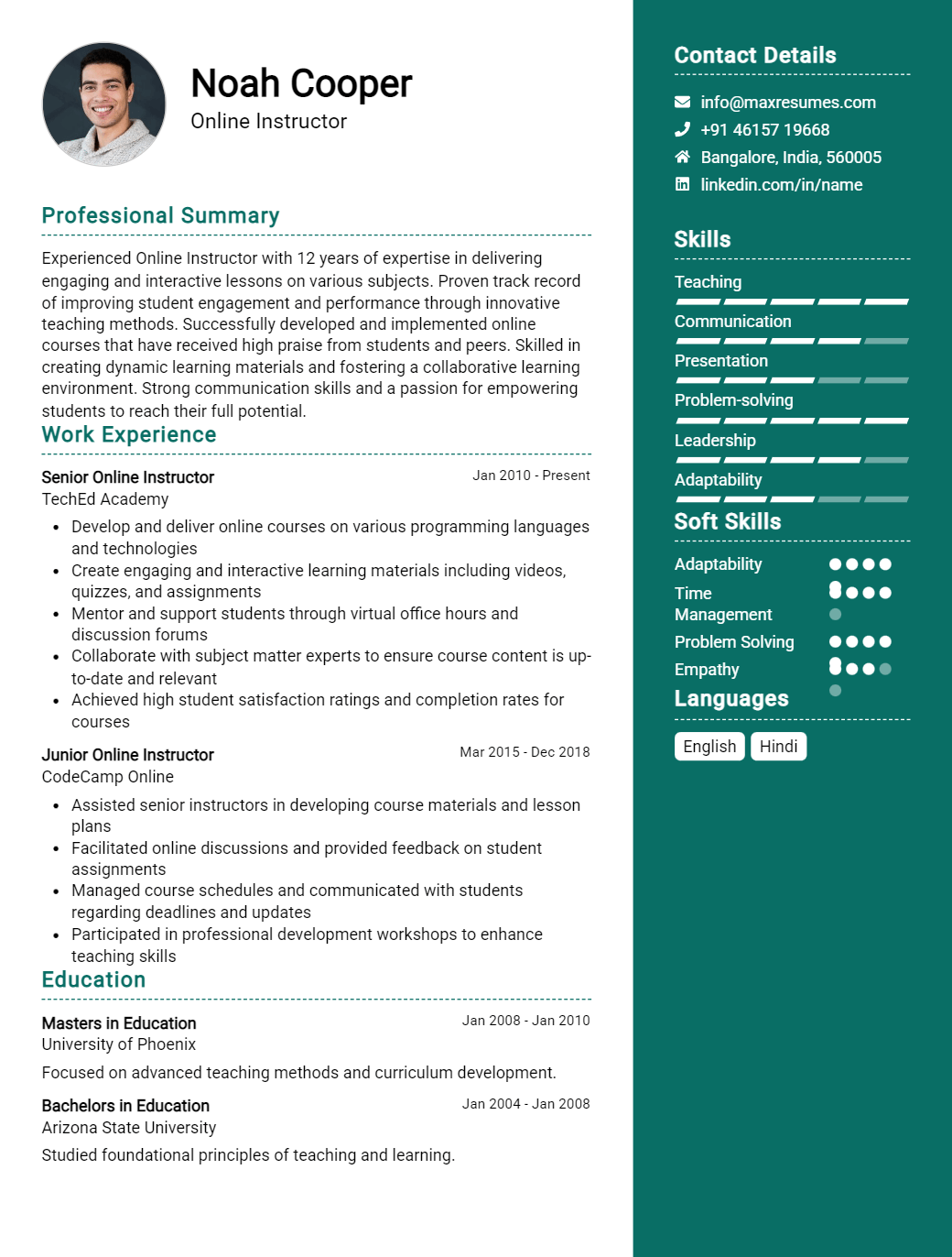 online-instructor-resume-sample