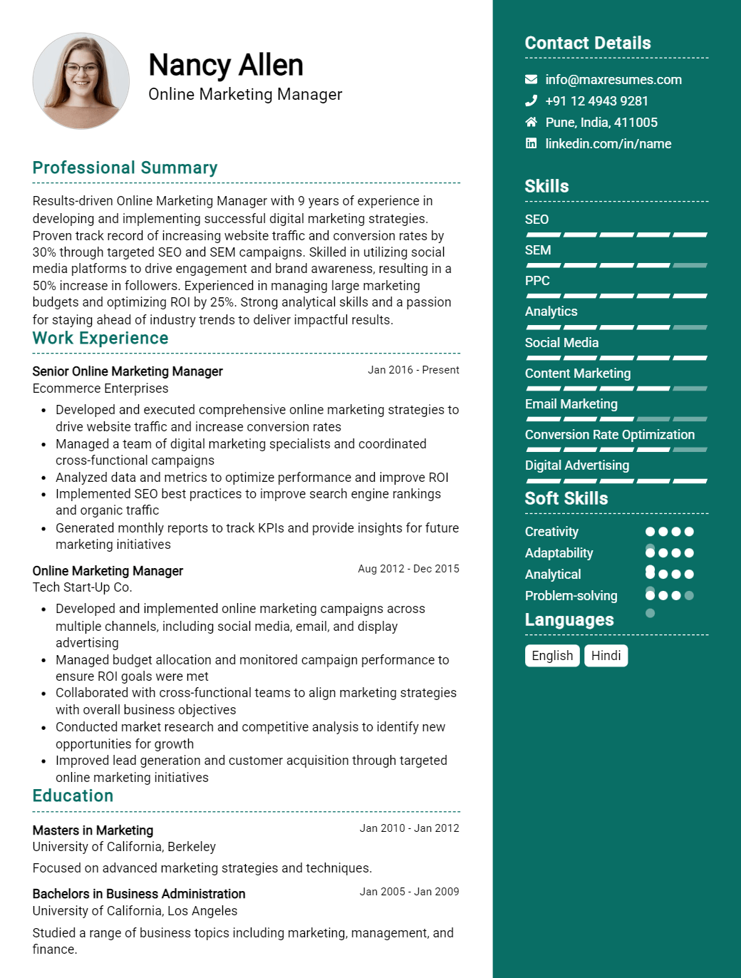 online-marketing-manager-resume-sample