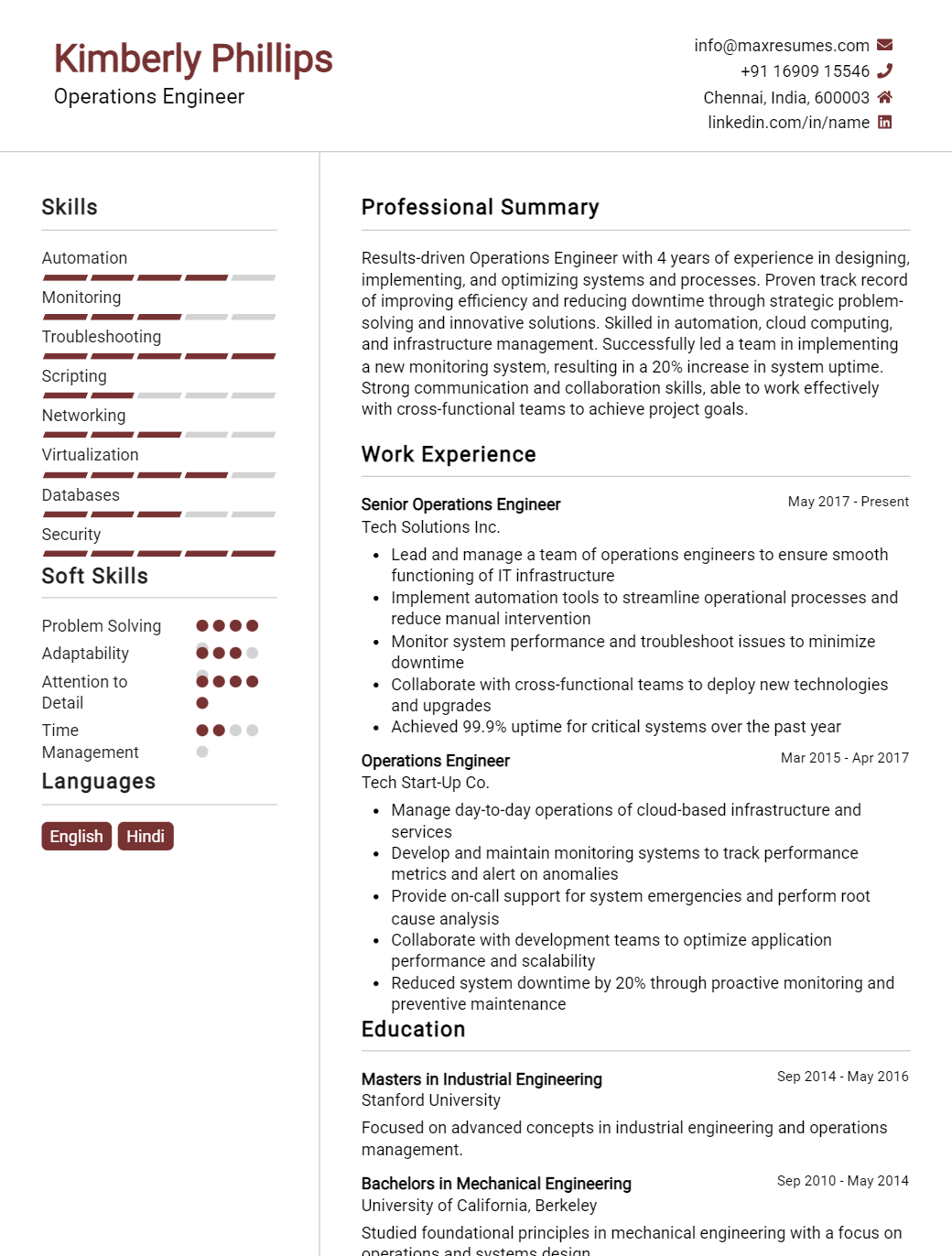 operations-engineer-resume-sample