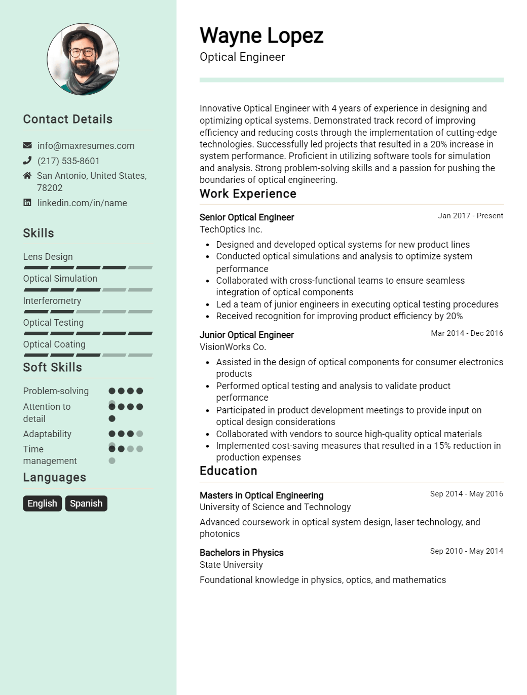optical-engineer-resume-sample