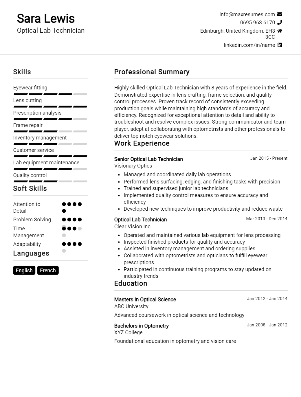 optical-lab-technician-resume-sample
