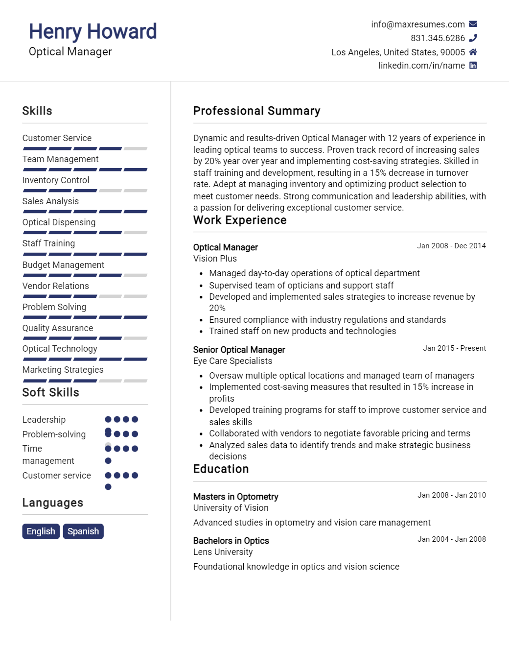 optical-manager-resume-sample