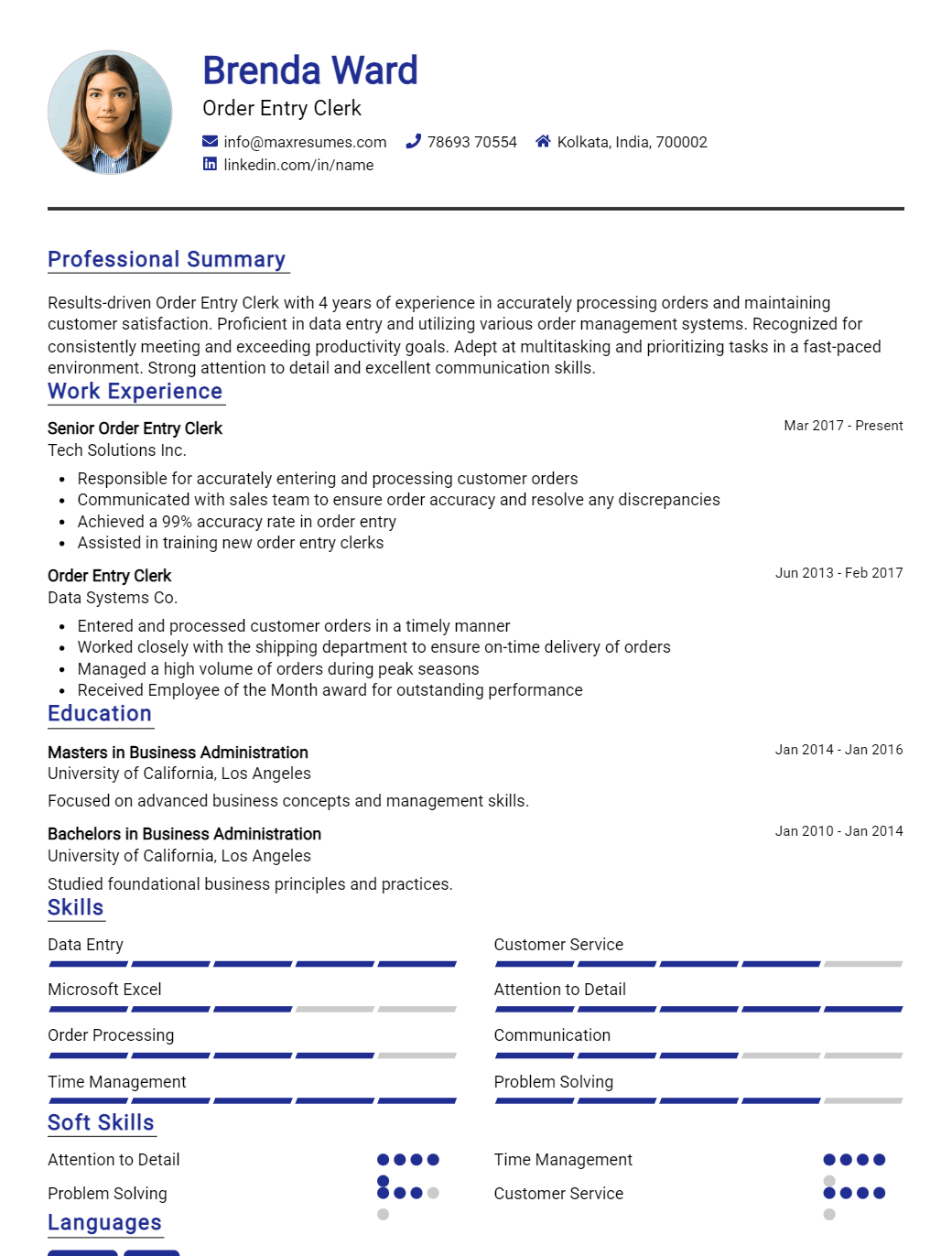 order-entry-clerk-resume-sample