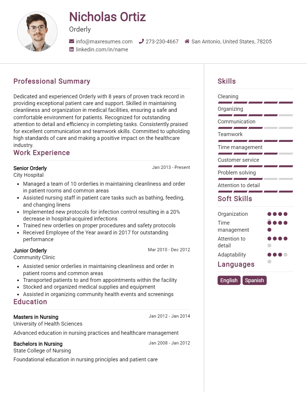 orderly-resume-sample