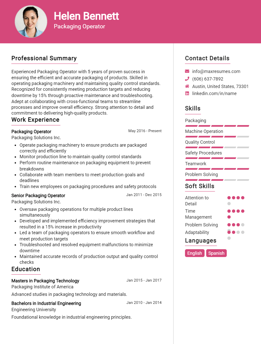 packaging-operator-resume-sample