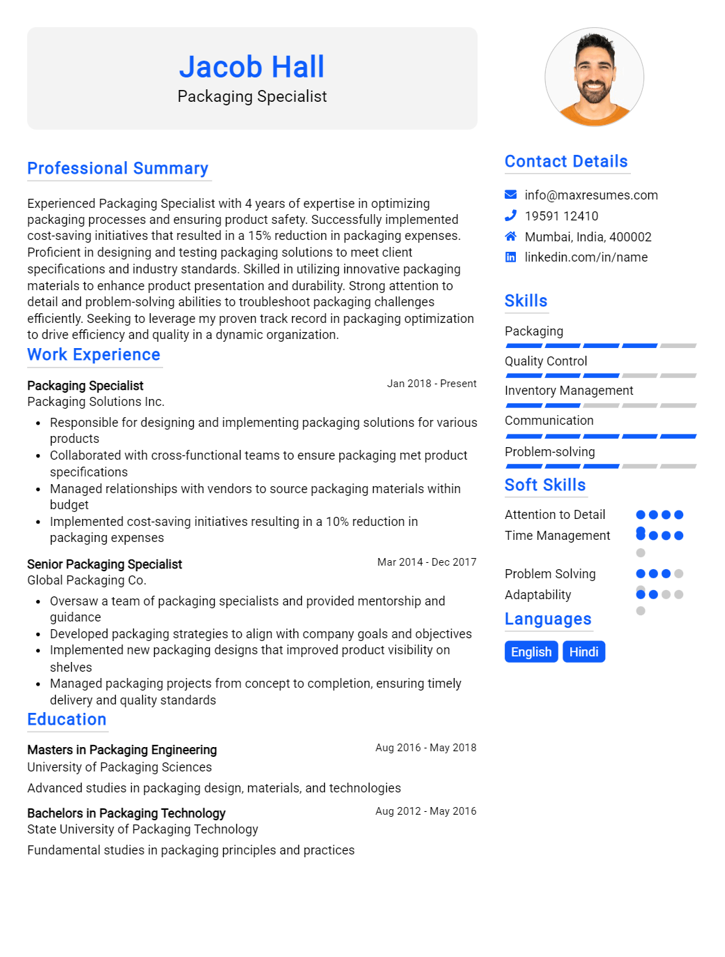 packaging-specialist-resume-sample