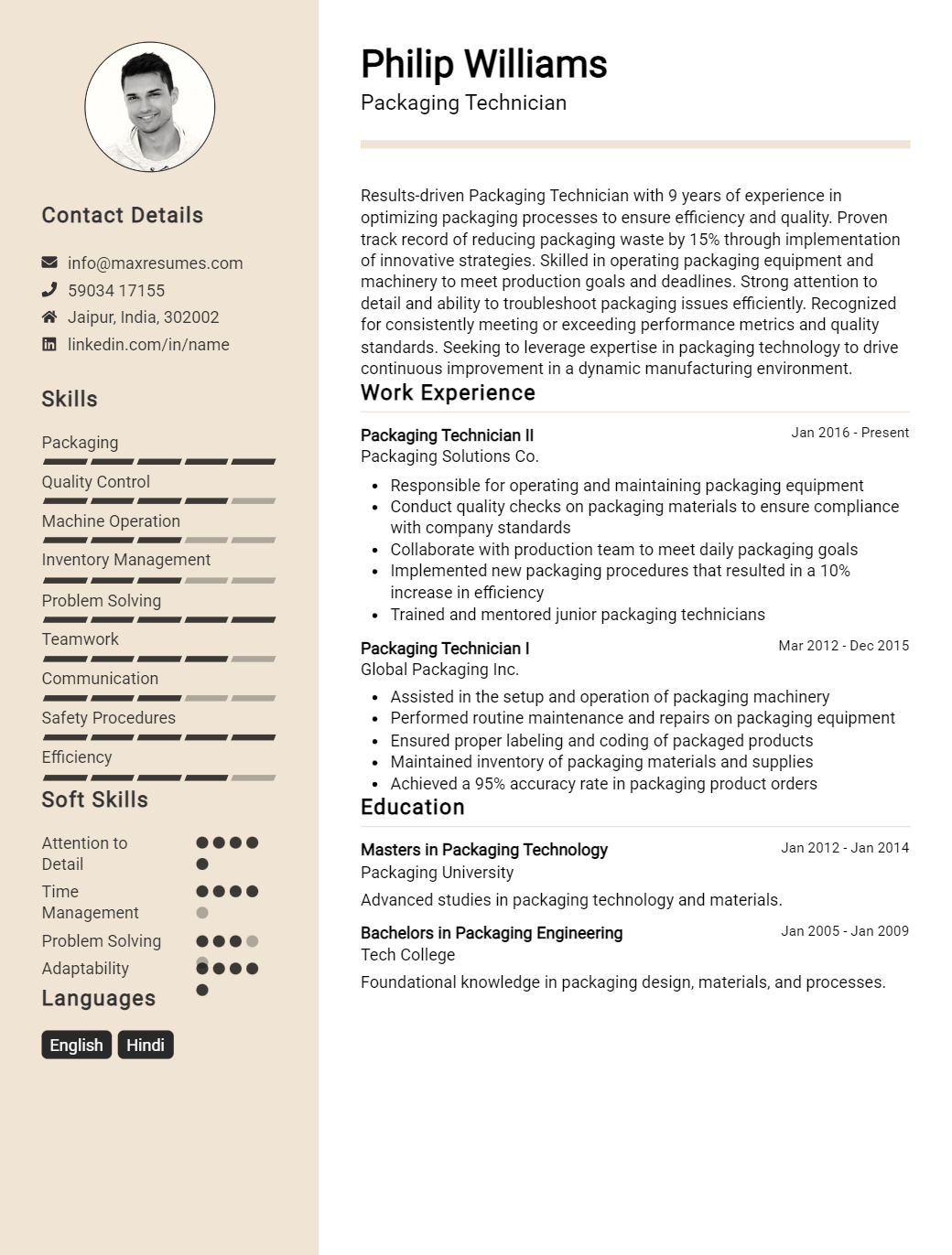 packaging-technician-resume-sample