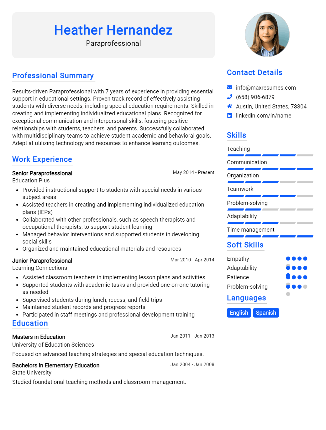 paraprofessional-resume-sample