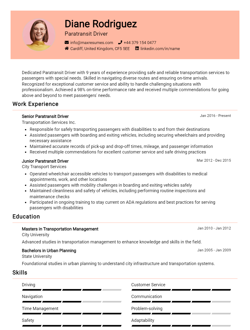 paratransit-driver-resume-sample