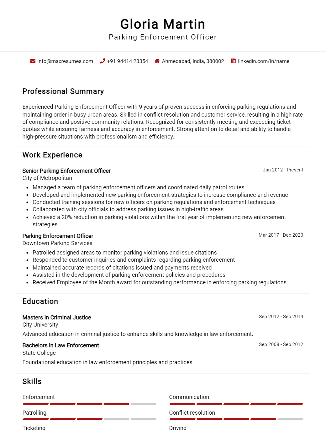 parking-enforcement-officer-resume-sample