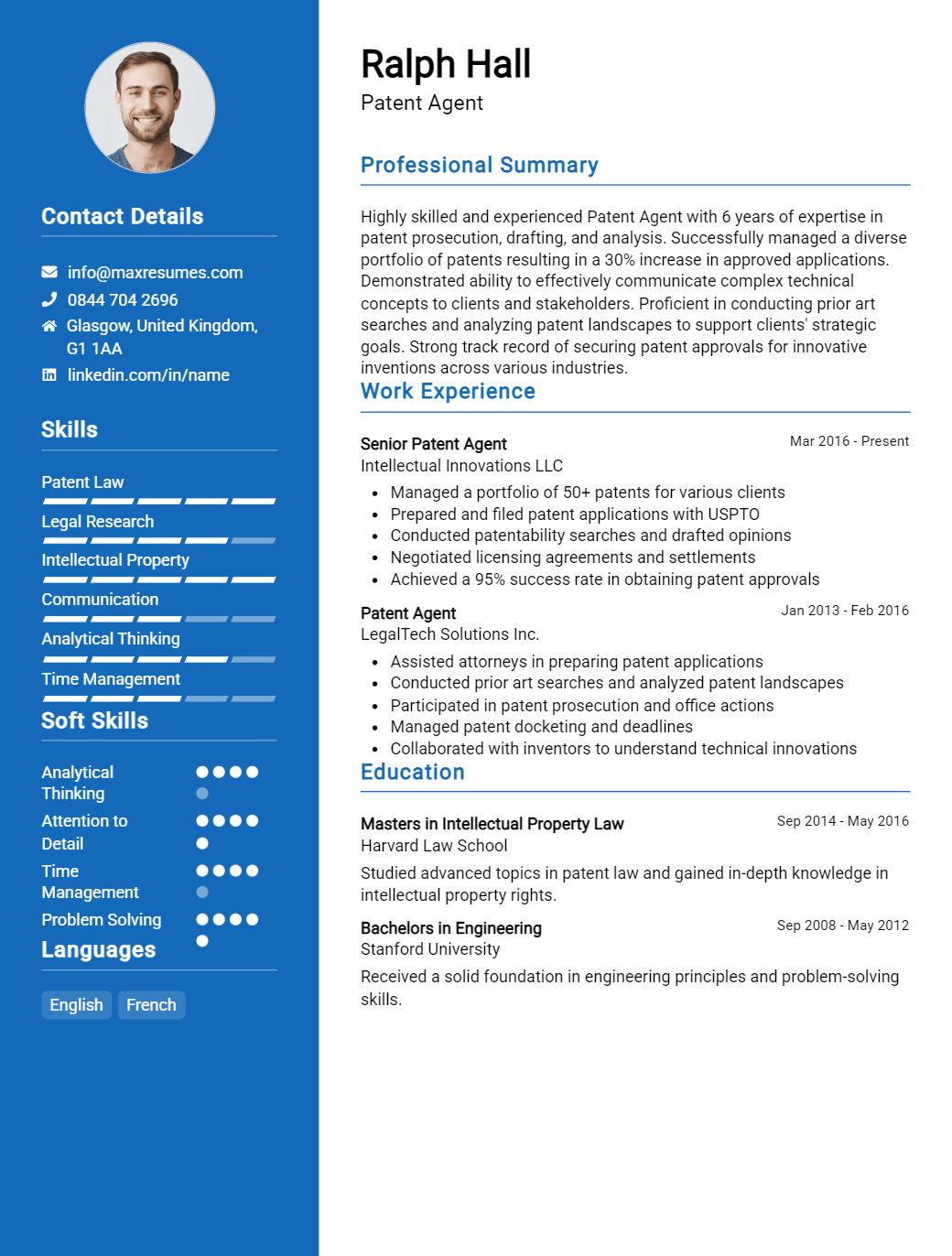 patent-agent-resume-sample