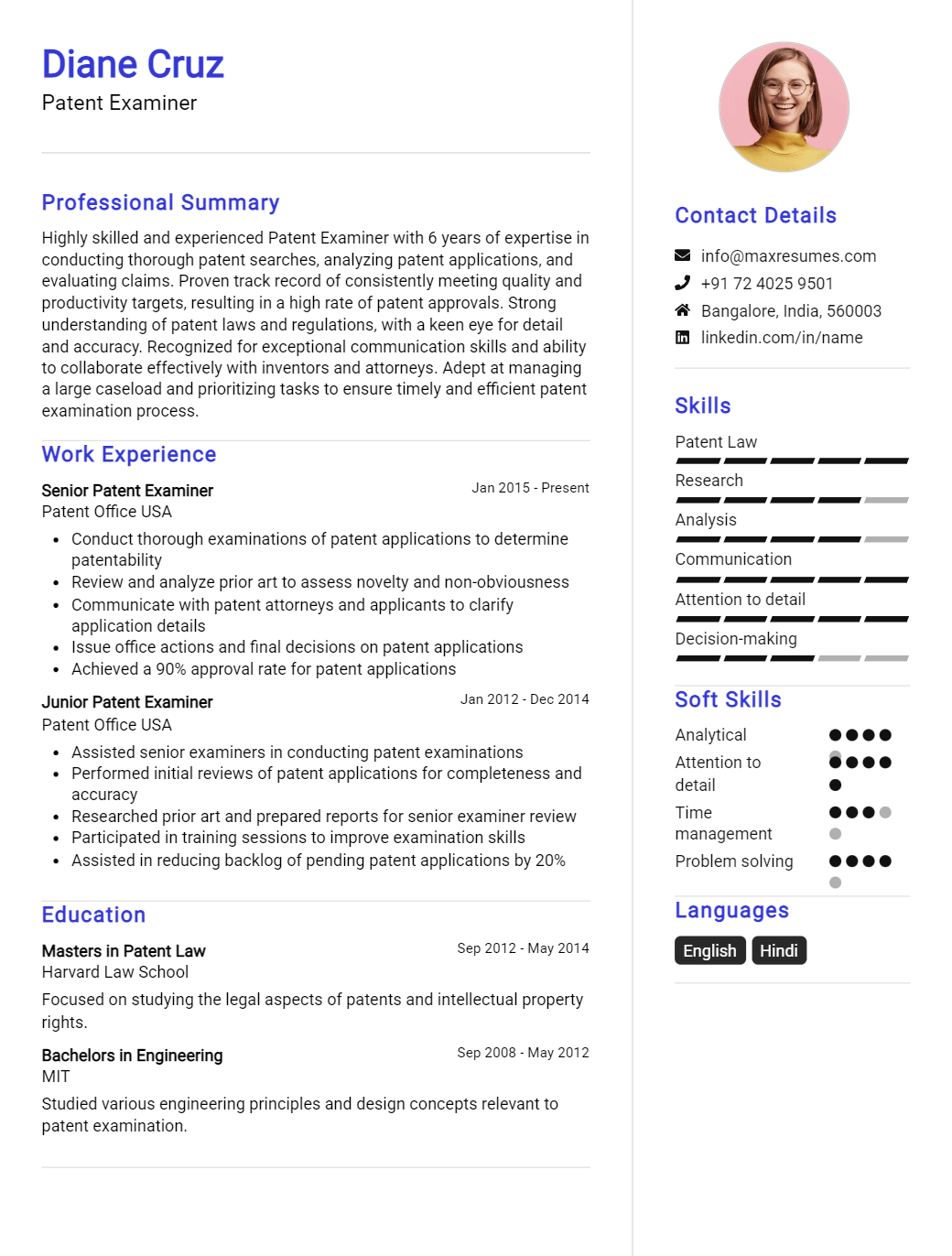 patent-examiner-resume-sample