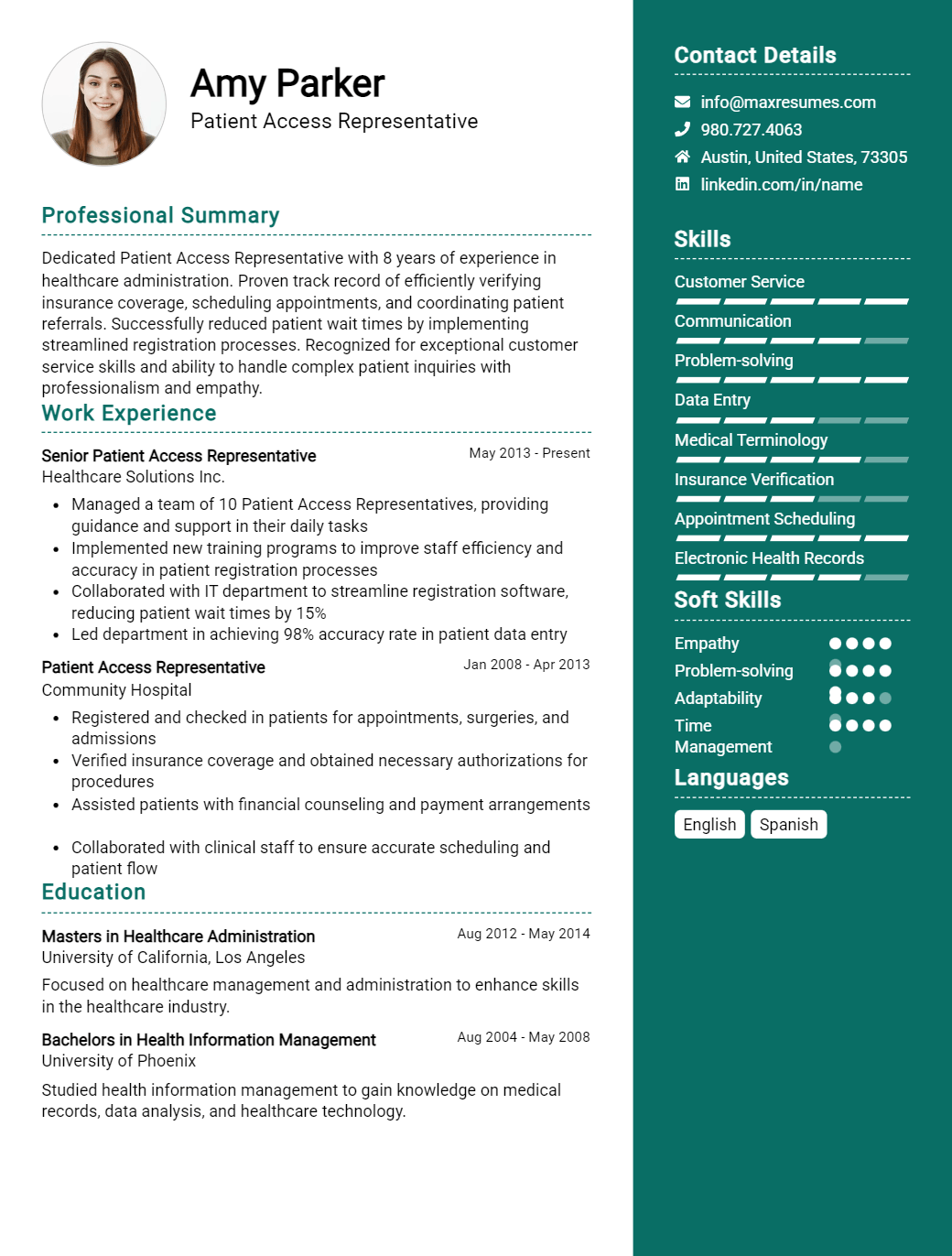 patient-access-representative-resume-sample