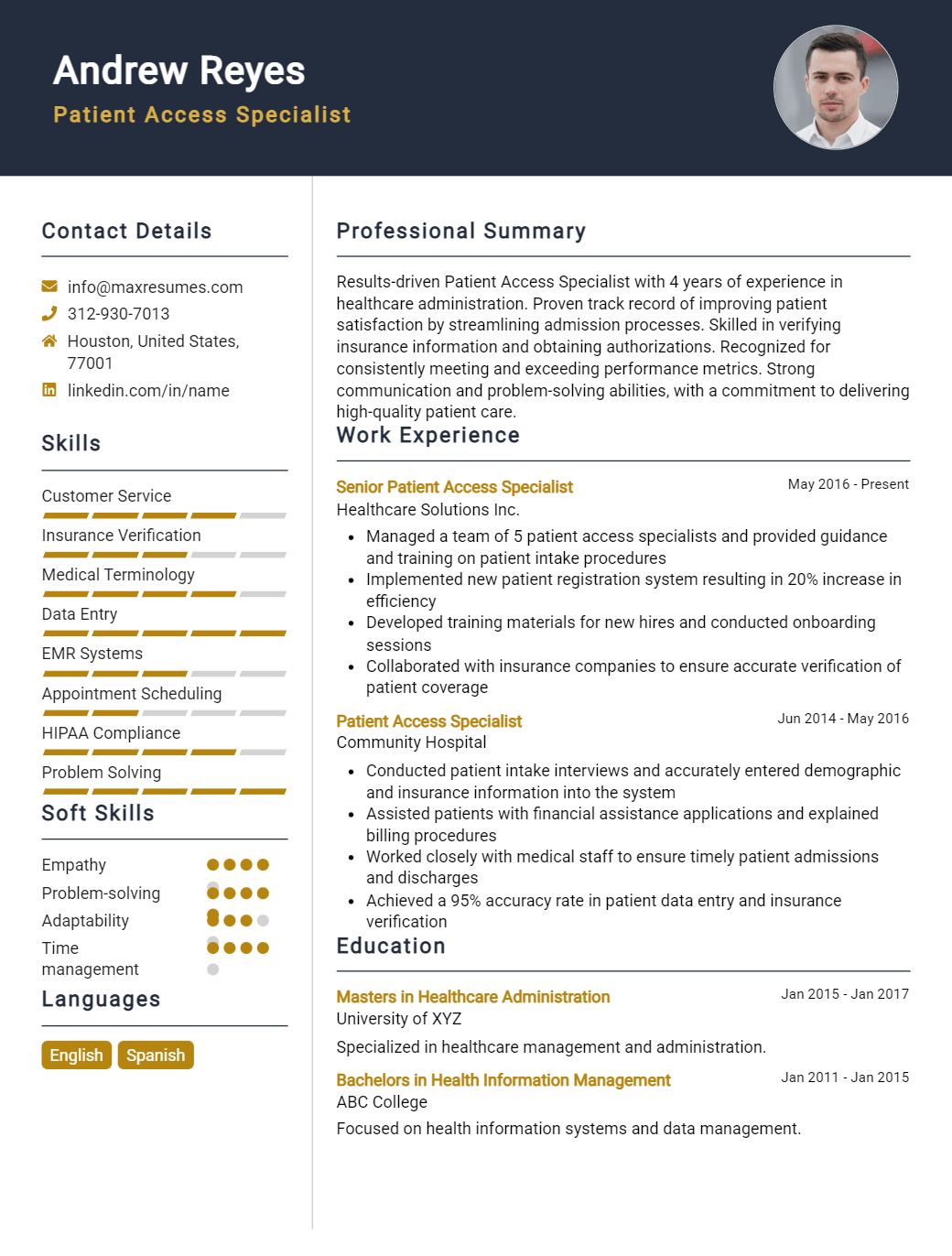 patient-access-specialist-resume-sample