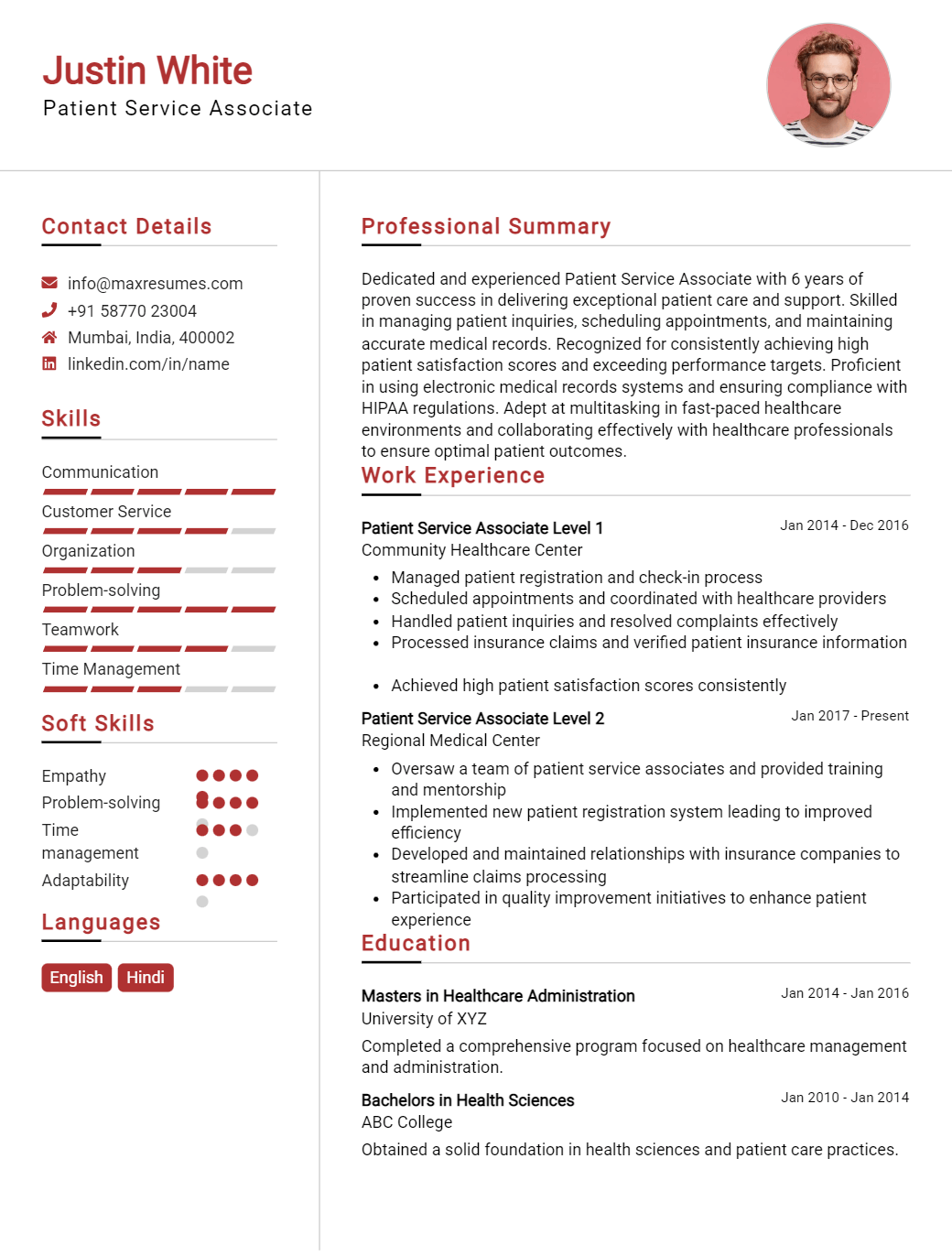 patient-service-associate-resume-sample