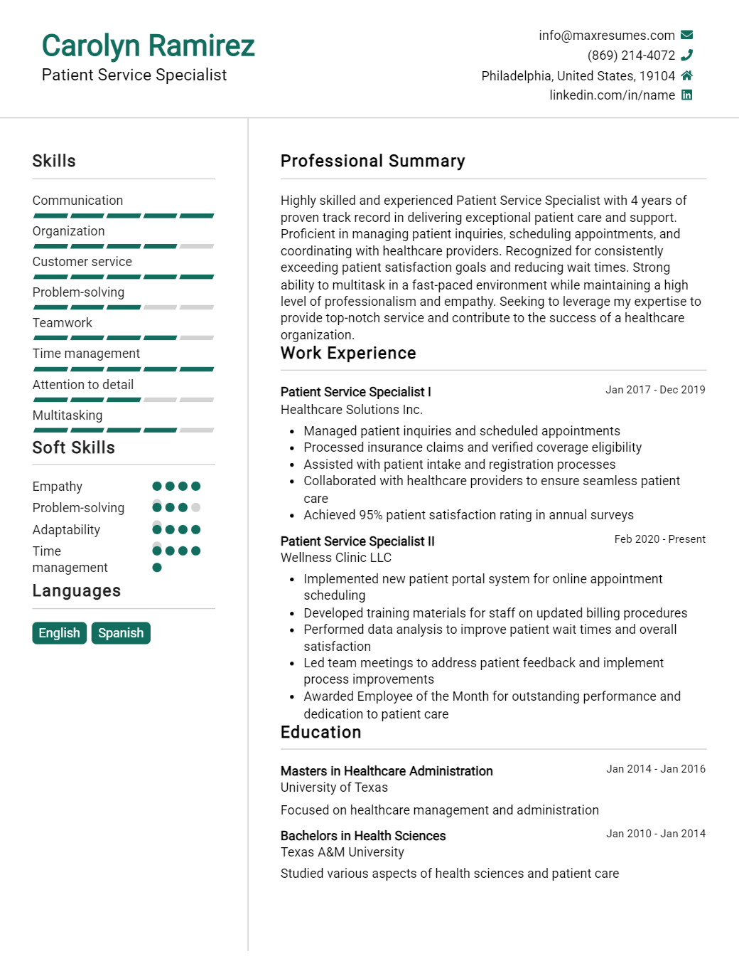 patient-service-specialist-resume-sample