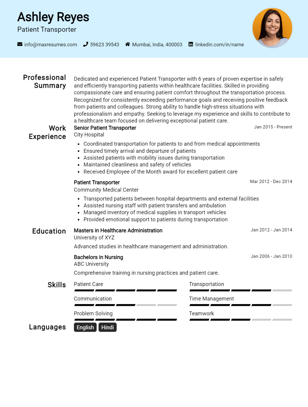 patient-transporter-resume-sample