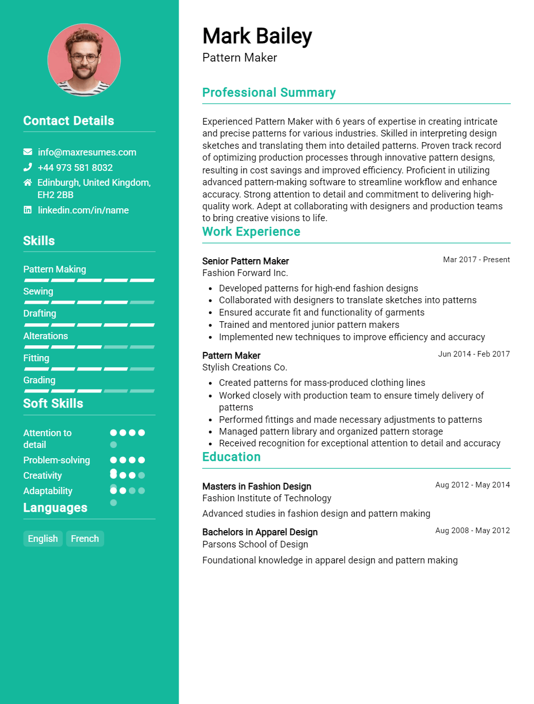 pattern-maker-resume-sample