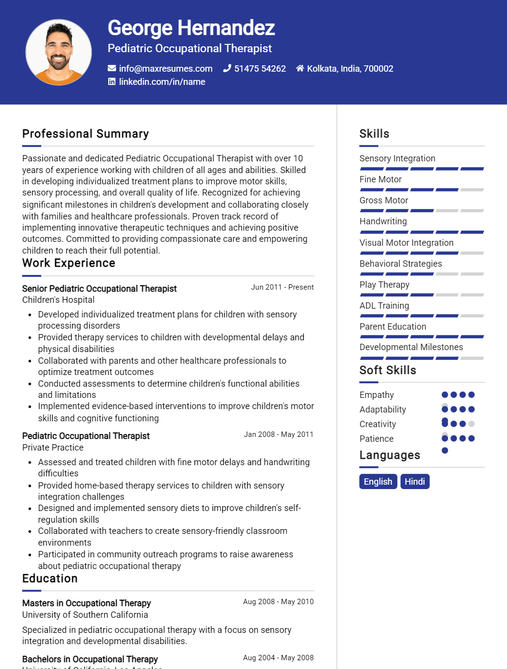 pediatric-occupational-therapist-resume-sample