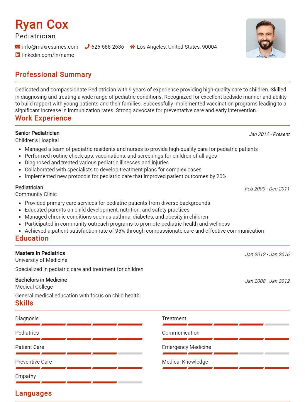 pediatrician-resume-sample