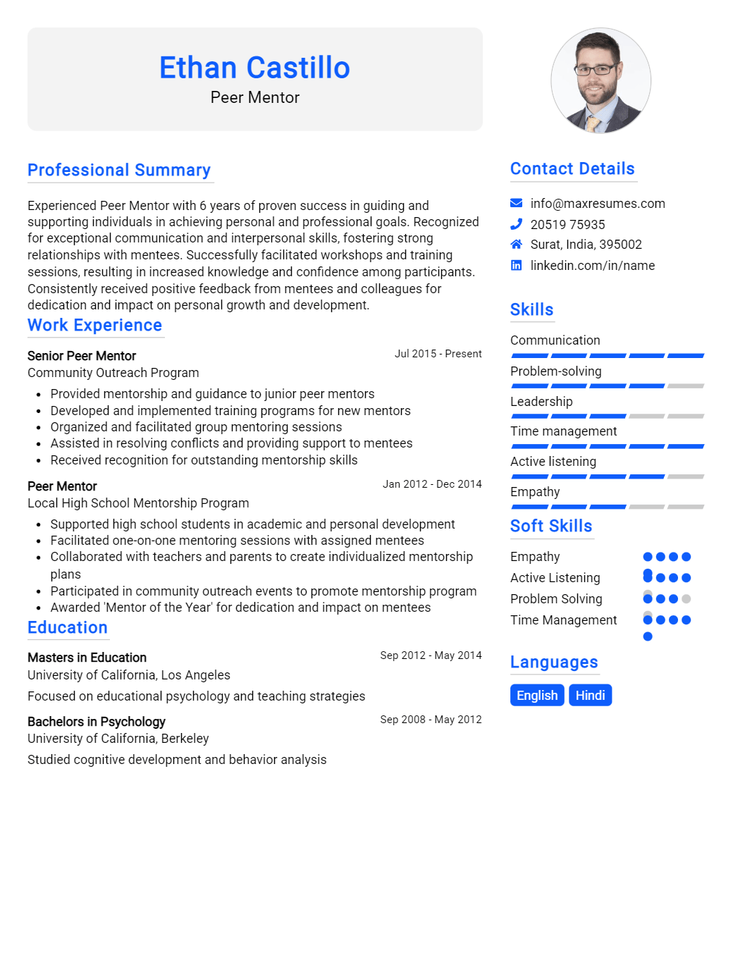 peer-mentor-resume-sample