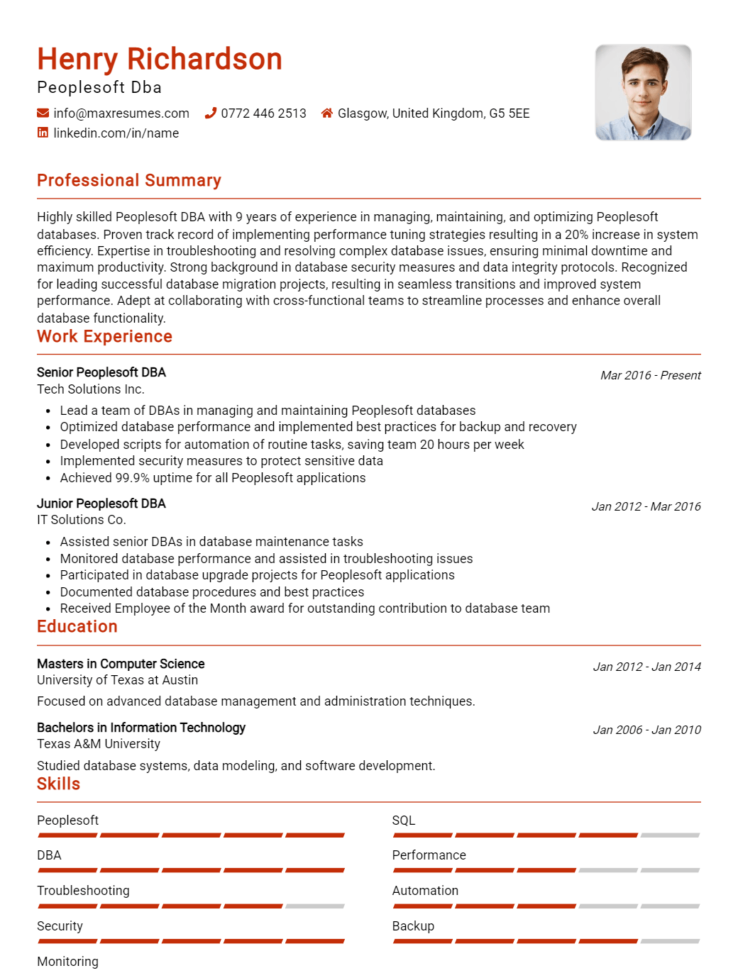 peoplesoft-dba-resume-sample