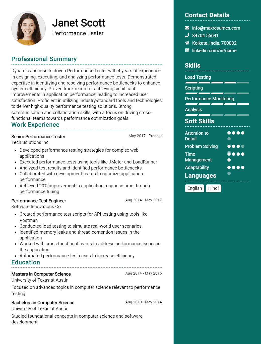 performance-tester-resume-sample